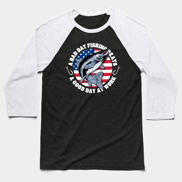 USA Patriotic Trout Fishing Baseball T-Shirt by Black Tee Inc